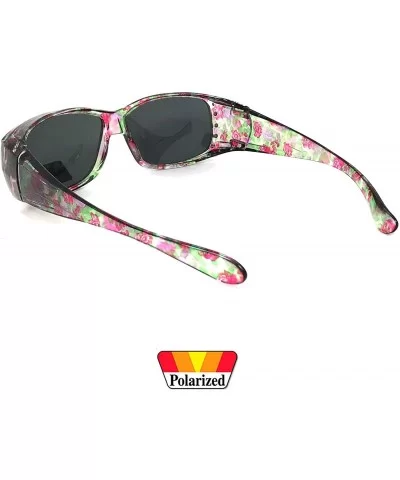 Womens Polarized FIT OVER Sunglasses Cover Rx Glasses Rhinestones Floral Prints - Transparent Pink Floral - CS18GLE4W92 $10.4...