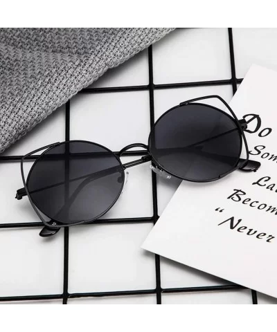 Glasses for Women- Tigivemen Cat Eye Mirrored Flat Lenses Metal Frame Multicolor Sunglasses - Black - CY18RLZ5653 $5.55 Round