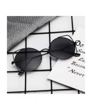 Glasses for Women- Tigivemen Cat Eye Mirrored Flat Lenses Metal Frame Multicolor Sunglasses - Black - CY18RLZ5653 $5.55 Round