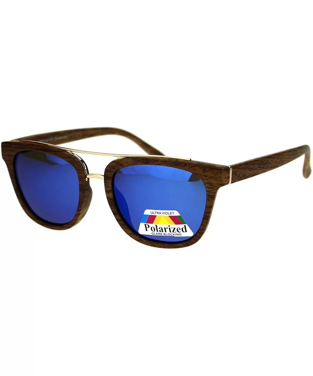 Polarized Mod Horn Rim Designer Light Weight Fashion Sunglasses - Light Wood Blue Mirror - CE18LMN8A76 $6.86 Rectangular