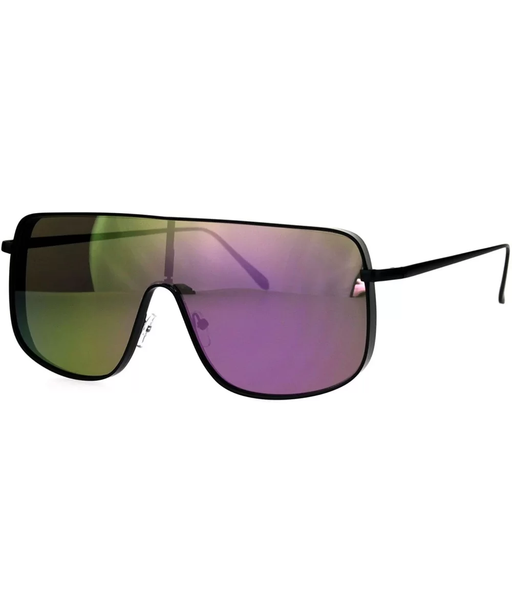 Super Oversized Sunglasses Futuristic Shield Metal Frame Mirrored Lens - Black (Purple Mirror) - CZ186870AKQ $8.33 Shield