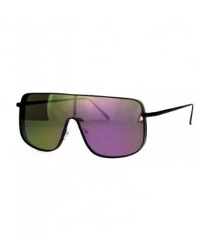 Super Oversized Sunglasses Futuristic Shield Metal Frame Mirrored Lens - Black (Purple Mirror) - CZ186870AKQ $8.33 Shield