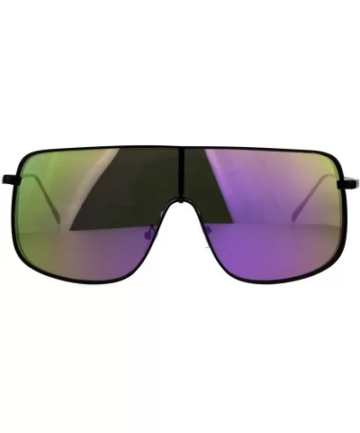 Super Oversized Sunglasses Futuristic Shield Metal Frame Mirrored Lens - Black (Purple Mirror) - CZ186870AKQ $8.33 Shield