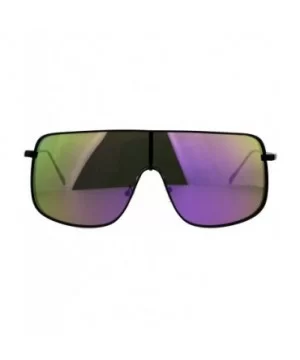 Super Oversized Sunglasses Futuristic Shield Metal Frame Mirrored Lens - Black (Purple Mirror) - CZ186870AKQ $8.33 Shield