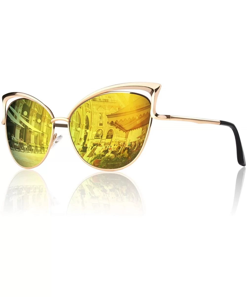 Women's Oversized Polarized Metal Frame Mirrored Cat Eye Sunglasses MT3 - B Gold Frame/Gold Mirrored Lens - C717YK3W9UR $11.0...