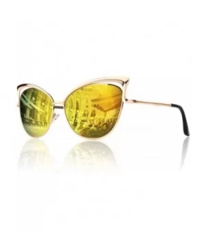 Women's Oversized Polarized Metal Frame Mirrored Cat Eye Sunglasses MT3 - B Gold Frame/Gold Mirrored Lens - C717YK3W9UR $11.0...