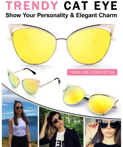 Women's Oversized Polarized Metal Frame Mirrored Cat Eye Sunglasses MT3 - B Gold Frame/Gold Mirrored Lens - C717YK3W9UR $11.0...