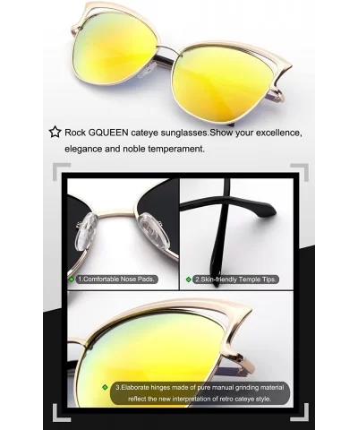 Women's Oversized Polarized Metal Frame Mirrored Cat Eye Sunglasses MT3 - B Gold Frame/Gold Mirrored Lens - C717YK3W9UR $11.0...