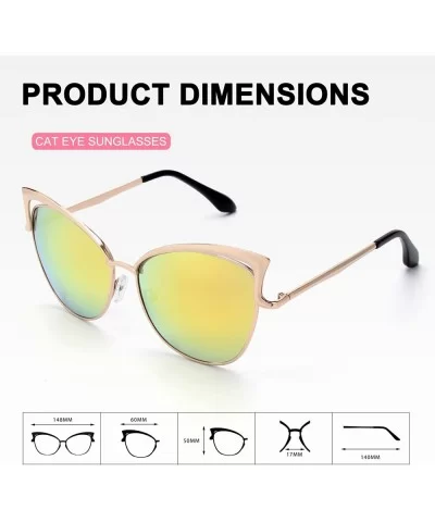 Women's Oversized Polarized Metal Frame Mirrored Cat Eye Sunglasses MT3 - B Gold Frame/Gold Mirrored Lens - C717YK3W9UR $11.0...