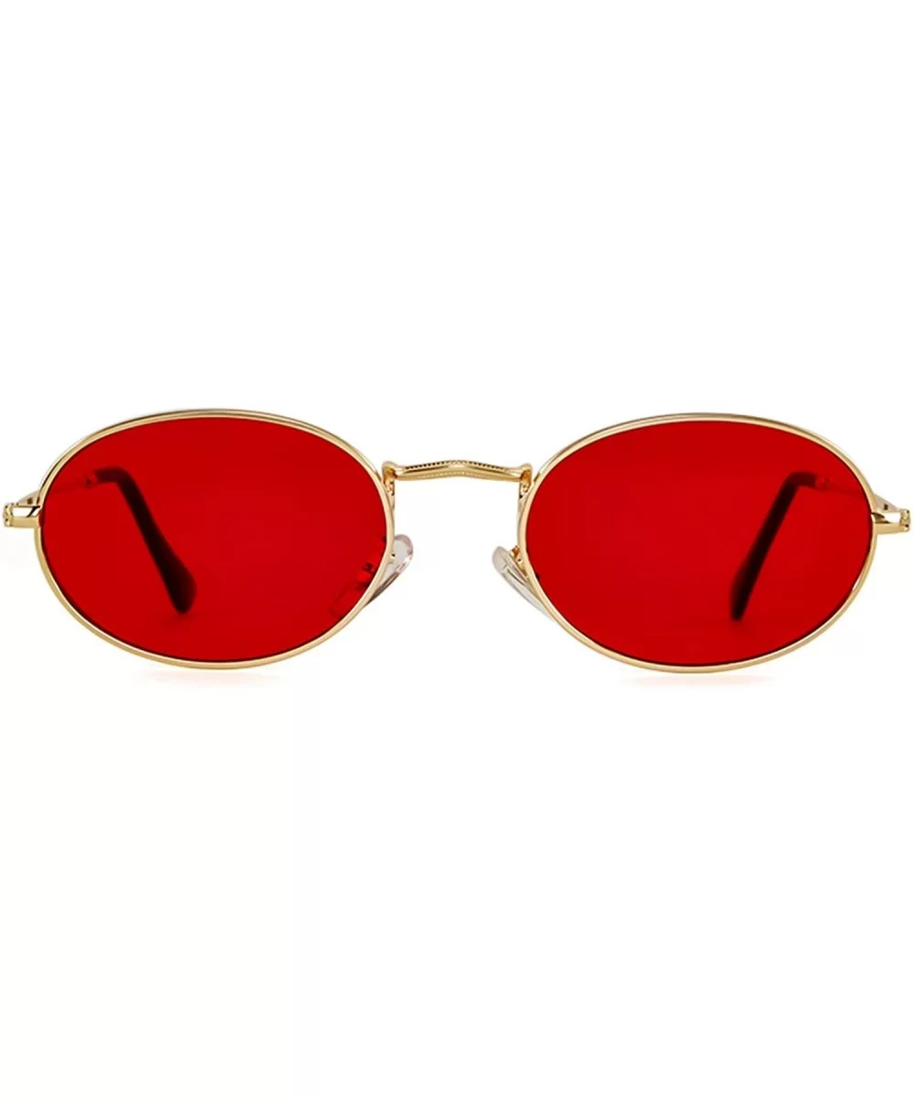 Oval Sunglasses Vintage Retro Sunglasses Designer Glasses for Women Men - Gold Frame Red Lens - CX18I8G3HA7 $8.60 Oval