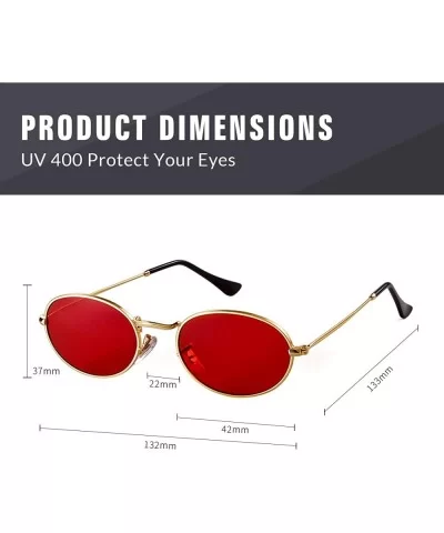 Oval Sunglasses Vintage Retro Sunglasses Designer Glasses for Women Men - Gold Frame Red Lens - CX18I8G3HA7 $8.60 Oval