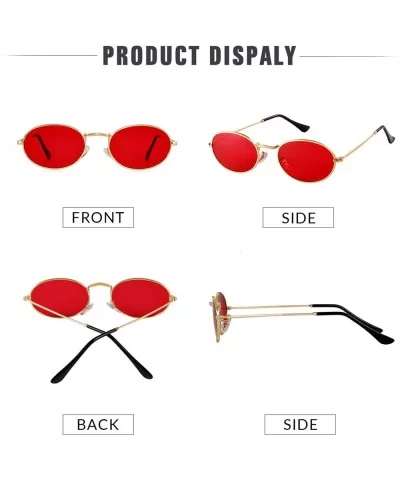 Oval Sunglasses Vintage Retro Sunglasses Designer Glasses for Women Men - Gold Frame Red Lens - CX18I8G3HA7 $8.60 Oval