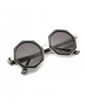 Women's High Fashion Oversize Octagon Geometric Frame Round Sunglasses 43mm - Shiny Black-silver / Lavender - CU12I21RY5J $9....