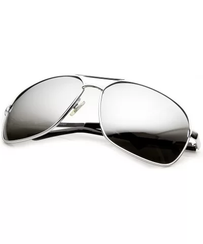 Premium Quality Metal Oversized Mirrored Lens Aviator Sunglasses (Silver) - CC128M6LKA3 $7.36 Aviator