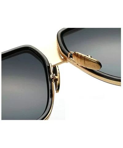 Vintage Men Sunglasses Brand Designer Male Flat Top Big Women Fashion Retro Clear Eyewear - Brown - CQ18QZG94OY $8.54 Rectang...