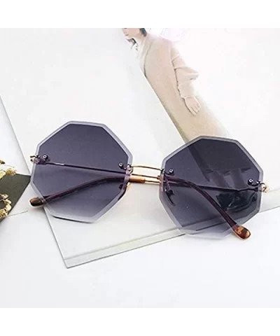 Oversized Rimless Sunglasses Geometric Gradient Lens Eyewear Diamond Cutting Glasses - Grey - C318QKL4DSS $17.12 Semi-rimless