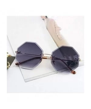 Oversized Rimless Sunglasses Geometric Gradient Lens Eyewear Diamond Cutting Glasses - Grey - C318QKL4DSS $17.12 Semi-rimless