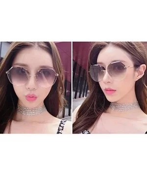 Oversized Rimless Sunglasses Geometric Gradient Lens Eyewear Diamond Cutting Glasses - Grey - C318QKL4DSS $17.12 Semi-rimless