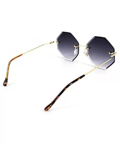 Oversized Rimless Sunglasses Geometric Gradient Lens Eyewear Diamond Cutting Glasses - Grey - C318QKL4DSS $17.12 Semi-rimless