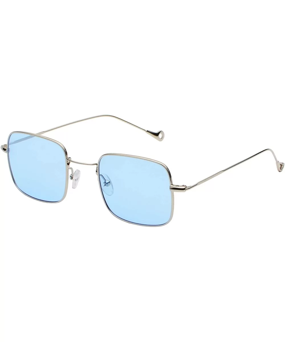 Retro Metal Frame Sunglasses Colored Lens - Silver-blue - CB18S8OKTSX $6.49 Rimless