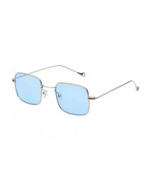 Retro Metal Frame Sunglasses Colored Lens - Silver-blue - CB18S8OKTSX $6.49 Rimless