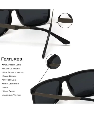 Flat Top Polarized Lens Square Black Sunglasses for Men - Glossy Black Frame / Black Polarized Lens - CU184XKURAZ $9.81 Overs...