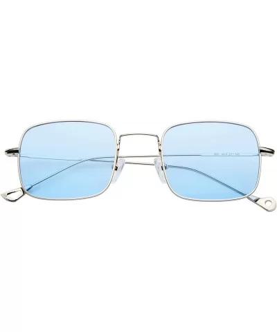 Retro Metal Frame Sunglasses Colored Lens - Silver-blue - CB18S8OKTSX $6.49 Rimless