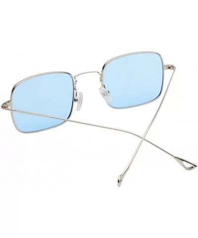 Retro Metal Frame Sunglasses Colored Lens - Silver-blue - CB18S8OKTSX $6.49 Rimless