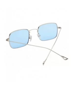 Retro Metal Frame Sunglasses Colored Lens - Silver-blue - CB18S8OKTSX $6.49 Rimless