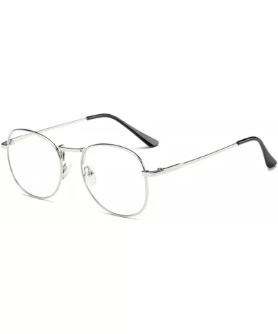 Men women retro glasses full frame round resin lenses myopia glasses - Silver - CJ18EA3X5OE $26.27 Round