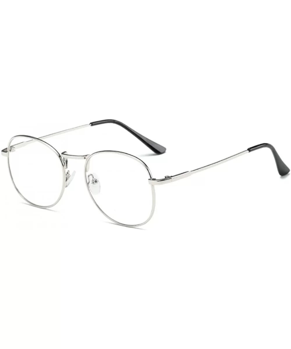 Men women retro glasses full frame round resin lenses myopia glasses - Silver - CJ18EA3X5OE $26.27 Round