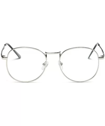 Men women retro glasses full frame round resin lenses myopia glasses - Silver - CJ18EA3X5OE $26.27 Round