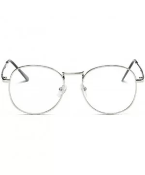 Men women retro glasses full frame round resin lenses myopia glasses - Silver - CJ18EA3X5OE $26.27 Round