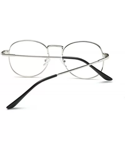 Men women retro glasses full frame round resin lenses myopia glasses - Silver - CJ18EA3X5OE $26.27 Round