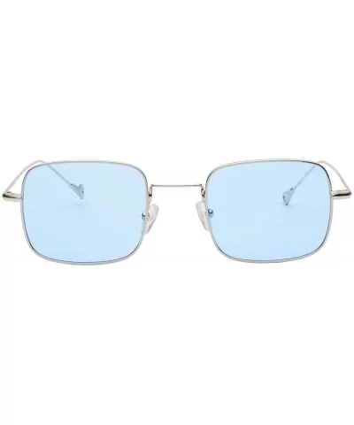 Retro Metal Frame Sunglasses Colored Lens - Silver-blue - CB18S8OKTSX $6.49 Rimless