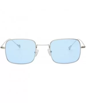 Retro Metal Frame Sunglasses Colored Lens - Silver-blue - CB18S8OKTSX $6.49 Rimless