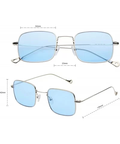 Retro Metal Frame Sunglasses Colored Lens - Silver-blue - CB18S8OKTSX $6.49 Rimless