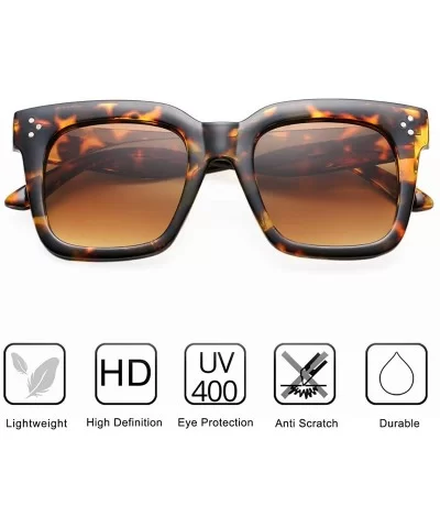 Retro Oversized Square Sunglasses for Women Flat Lens Sun Glasses Gradient Shades UV400 - Leopard/Brown Gradient - CQ18S5KS3M...