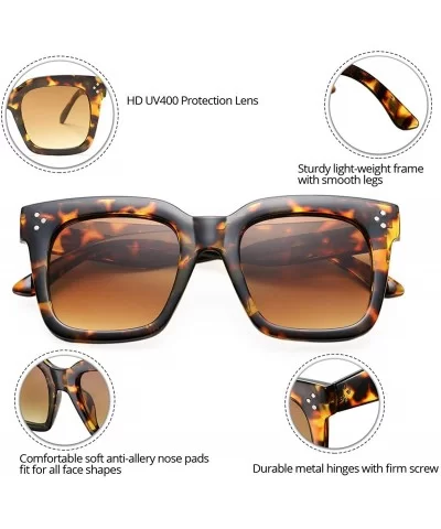 Retro Oversized Square Sunglasses for Women Flat Lens Sun Glasses Gradient Shades UV400 - Leopard/Brown Gradient - CQ18S5KS3M...