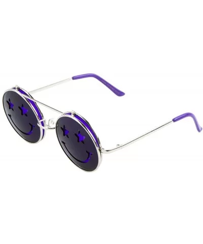 Round Happy Face Star Eyes Flip Up Shield Round Sunglasses - Purple - C21903TRK6X $13.68 Shield