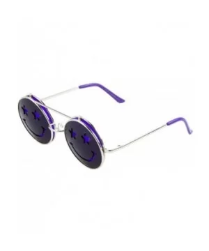 Round Happy Face Star Eyes Flip Up Shield Round Sunglasses - Purple - C21903TRK6X $13.68 Shield