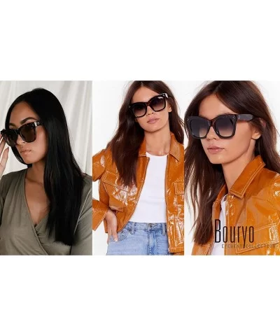 Retro Oversized Square Sunglasses for Women Flat Lens Sun Glasses Gradient Shades UV400 - Leopard/Brown Gradient - CQ18S5KS3M...