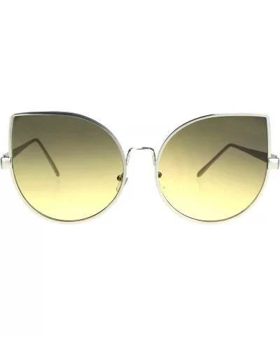 Womens Metal Rim Round Cat Eye Retro Fashion Sunglasses - Silver Brown - C812I79ON4V $5.73 Round