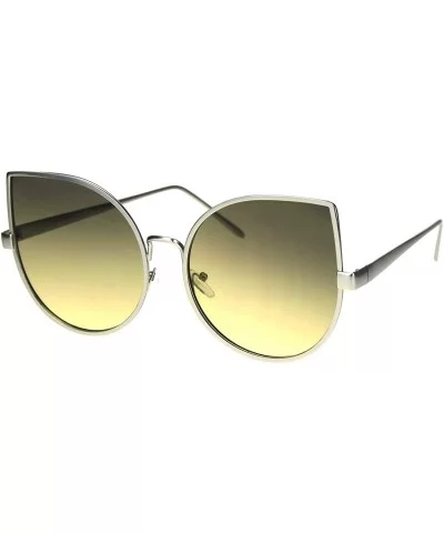 Womens Metal Rim Round Cat Eye Retro Fashion Sunglasses - Silver Brown - C812I79ON4V $5.73 Round