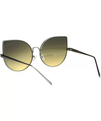 Womens Metal Rim Round Cat Eye Retro Fashion Sunglasses - Silver Brown - C812I79ON4V $5.73 Round