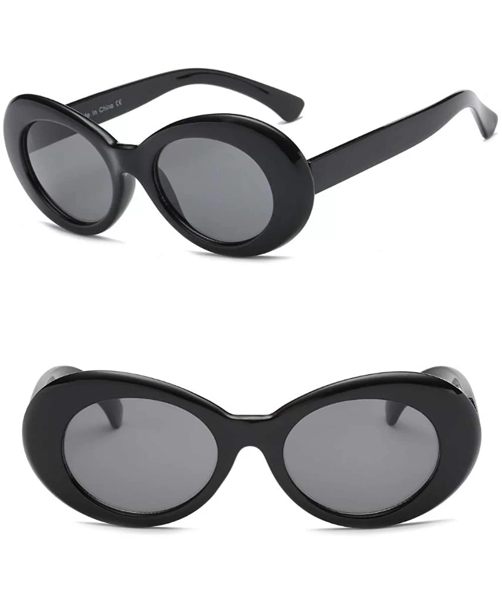 Women Retro Vintage Fashion Oval Round Clout Goggles Sunglasses - Black 2 Pack - CU18K3TZO80 $7.69 Oversized