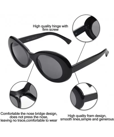 Women Retro Vintage Fashion Oval Round Clout Goggles Sunglasses - Black 2 Pack - CU18K3TZO80 $7.69 Oversized