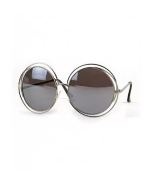 Women's Oversized Round Double Wire Ring Metal Frame Sunglasses P2188 - Silver-mirror Lens - C8126OEFSEF $10.72 Round