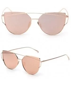 Women Fashion Twin-Beams Classic Metal Frame Mirror Cat Eye Sunglasses - Rose Gold - CP18GWALWSM $3.28 Oval