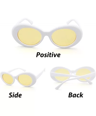 Retro Clout Goggles Oval Sunglasses Mod Thick Frame Kurt Cobain - White/Yellow - CE189S69UDA $5.69 Oval